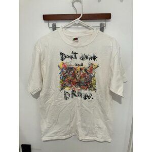 Fred Babb Vintage "Don't Drink and Draw" Art T-Shirt, White, Large